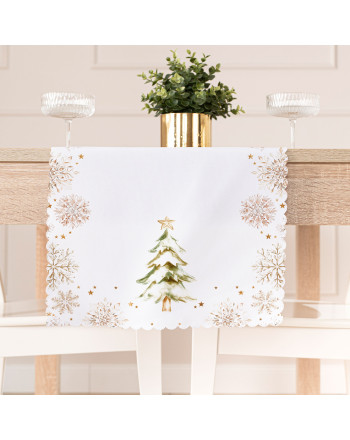 Bieżnik, nakładka z tkaniny wodoodpornej ze świątecznym nadrukiem, rozmiar 38x160 cm - Choinki - Zimowa opowieść