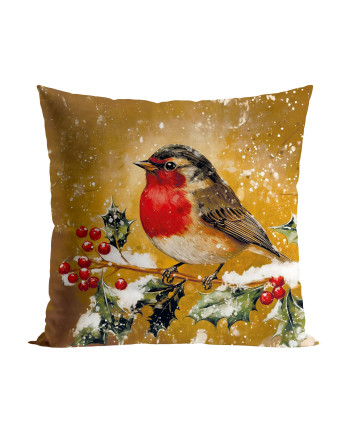 Welwetowa poszewka dekoracyjna ze złoto brązowym nadrukiem, rozmiar 40x40 cm, Elegancki rudzik