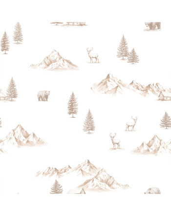 Wodoodporny materiał na zasłony lub obrusy, z drukowanym motywem górsko-przyrodniczym, szerokość 160 cm, Mokosz - sprzedawany na metry