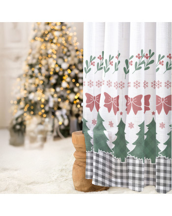 Firana świąteczna etamina krata patchwork z kokardą 295 cm salon Boże Narodzenie