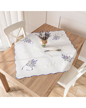 Biała serweta z kolorowym haftem, rozmiar 85x85 cm, Lawendowa polana