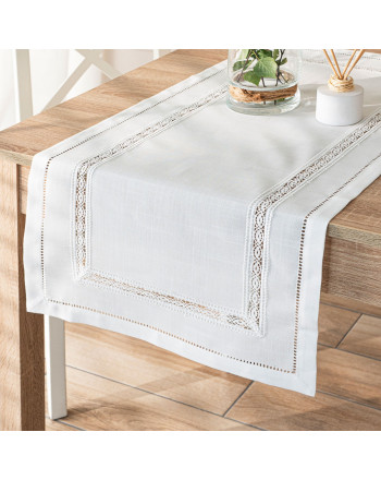 Bieżnik z tkaniny strukturalnej z ozdobną gipiurą, kolor biały, kilka rozmiarów, Selvia