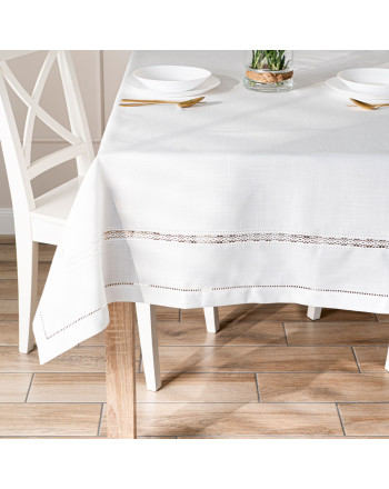 Obrus z tkaniny strukturalnej z ozdobną gipiurą, kolor biały, kilka rozmiarów, Selvia