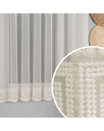 Firanka z haftowanym wzorem greckiej drogi na samym dole, kolor kremowy, wysokość 160 cm, 127195 - sprzedawana na metry