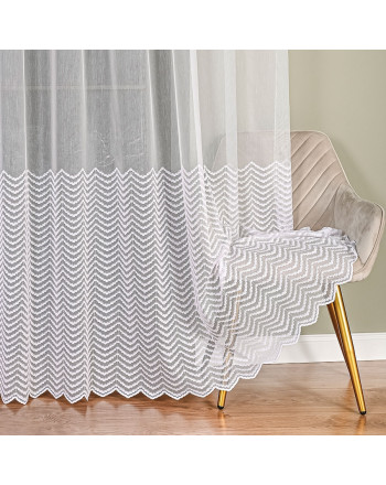 Długa firana do salonu, haftowana ze wzorem na samym dole, kolor biały, wysokość 280 cm - sprzedawana na metry