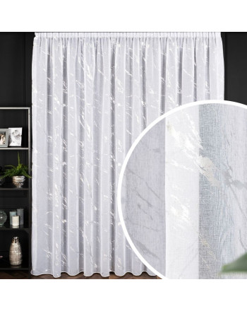 Firana uszyta na taśmie, kolor biały ze srebrnymi przetarciami, wysokość do 300 cm, Srebrny marmurek - szyta na wymiar