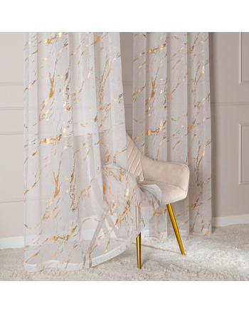 Firana gotowa na przelotkach, kolor biały ze złotymi przetarciami imitującymi marmur, rozmiar 140x250 cm, Złoty marmurek
