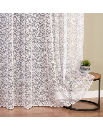 Długa firana żakardowa ze wzorem ornamentowym po całości, na taśmie wave, kolor biały, wysokość do 240 cm - szyta na wymiar