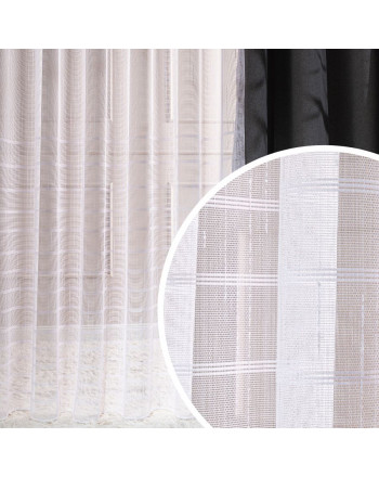 Długa firana do salonu do szyny sufitowej wzór deszczyk z poziomymi pasami i ołowianką Calypso - szyta na wymiar