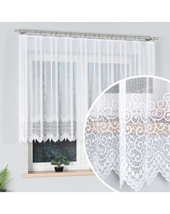 Krótka firanka żakardowa z geometrycznym wzorem, oferowana w kilku wysokościach, Violetta - sprzedawana na metry