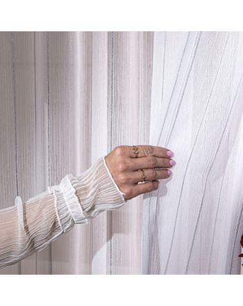 Długa firanka do salonu biała w srebrne pasy wysokość 300 cm Silver - sprzedawana na metry