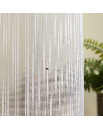 Długa biała firana z ołowianką do salonu, ozdobiona złotymi cekinami, na przelotkach, wysokość do 280 cm, Eleni - szyta na wymiar