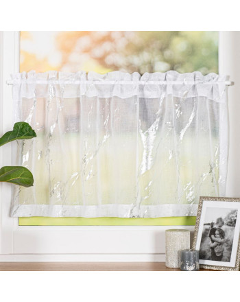 Zazdrostka gotowa 100x40 cm – mleczna tkanina z ozdobnym srebrnym nadrukiem marmurkowym