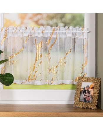 Gotowa zazdrostka do kuchni z mlecznej tkaniny ozdobiona złotym nadrukiem, dwa rozmiary, Złoty marmurek