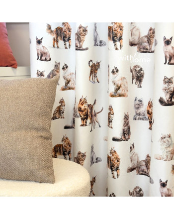 Gotowa zasłona do pokoju dziecka na taśmie, Kociaki kolor biały, rozmiar 140x250 cm