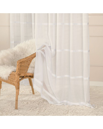 Gotowa długa firana z etaminy do salonu na taśmie marszczącej, kolor śmietankowy, rozmiar 155x250 cm