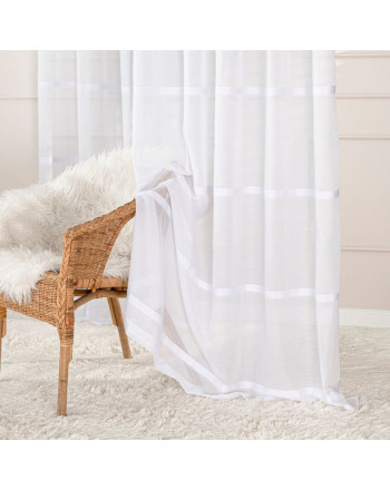 Gotowa długa firana z etaminy do salonu na taśmie marszczącej, kolor biały, oferowana w 3 rozmiarach