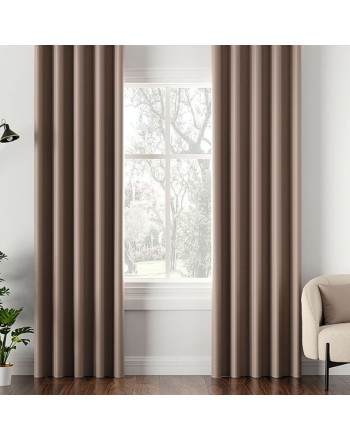 Zasłona do salonu z tkaniny zaciemniającej typu blackout na taśmie, kolor beżowy - szyta na wymiar