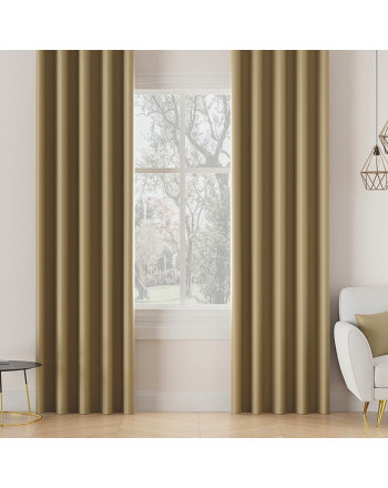 Zasłona do salonu z tkaniny zaciemniającej na taśmie, kolor ciemny beżowy - szyta na wymiar