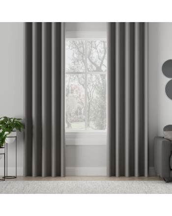 Zasłona do salonu z tkaniny zaciemniającej typu blackout na taśmie, kolor chłodny szary, Dona - szyta na wymiar