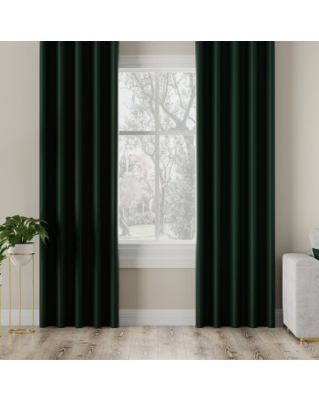 Zasłona do salonu z tkaniny zaciemniającej typu blackout na taśmie, kolor butelkowa zieleń, Dona - szyta na wymiar