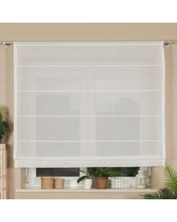 Roleta rzymska na karnisz ze sznurkiem, tkanina przypominająca len, kolor biały - szyta na wymiar