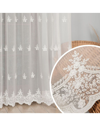 Firanka tiulowa haftowana ze wzorem po całości, kolor kremowy, wysokość 280 cm, 242758 - sprzedawana na metry