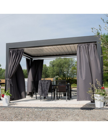 Gotowa zasłona tarasowa z wodoodpornej tkaniny strukturalnej PREMIUM, na taśmie, kolor antracytowy rozmiar 140x230 cm