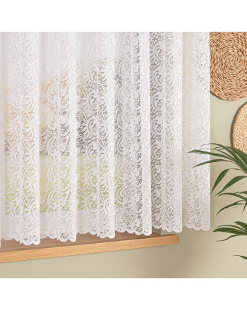 Krótka firana gotowa żakardowa ze wzorem ornamentowym po całości, kolor biały, oferowana kilku rozmiarach, Elif