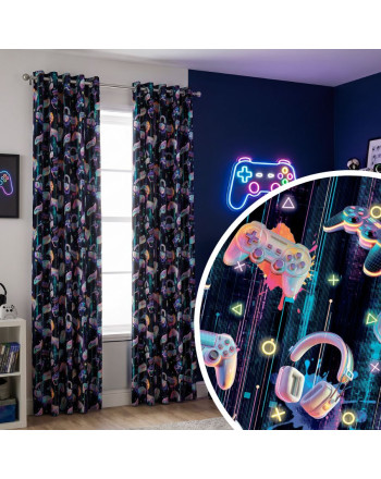 Welwetowy materiał na zasłony z gamingowym nadrukiem szer. 150 cm Gamer - na metry