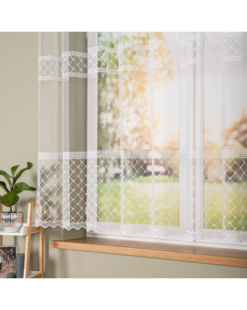 Krótka firana do salonu jadalni haftowana siatka kolor biały wysokość 170 cm Metis - na metry