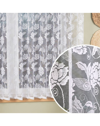 Krótka firanka żakardowa do salonu ze wzorem wijących się róż, kolor biały, wysokość 160 cm, Nola - sprzedawana na metry