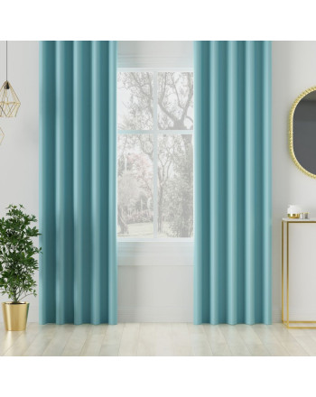 Zasłona do salonu z tkaniny zaciemniającej na taśmie kolor błękitny niebieski - szyta na wymiar