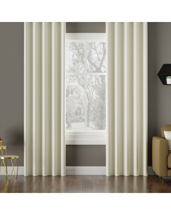 Zasłona do salonu z tkaniny zaciemniającej na taśmie, kolor ecru - szyta na wymiar