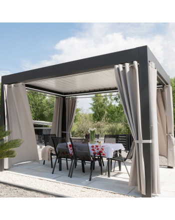 Gotowa zasłona tarasowa z wodoodpornej tkaniny strukturalnej PREMIUM, na przelotkach, kolor szary pastelowy rozmiar 140x230 cm