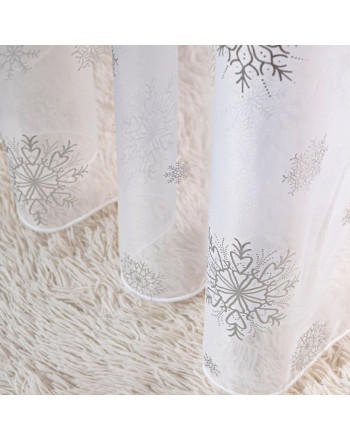 Firana świąteczna gotowa woal ze srebrnym nadrukiem na taśmie krótka lub długa Śnieżka