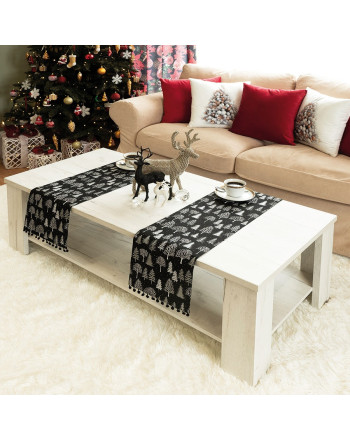 Bieżnik bożonarodzeniowy, kolor czarny z brokatem i pomponikami, oferowany w dwóch rozmiarach, Zimowa magia