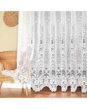 Firanka żakardowa ze wzorem kwiatowym, na taśmie marszczącej, kolor biały, wysokość do 300 cm, Ela - szyta na wymiar