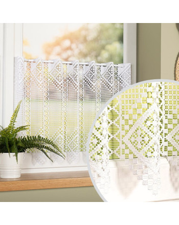 Zazdrostka żakardowa panelowa ze wzorem pasowym, kolor biały, oferowana w 2 wysokościach - sprzedawana na metry