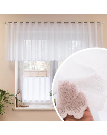 Gładka zazdrostka żakardowa z ozdobną falą na dole, kolor biały, oferowana w 2 wysokościach - sprzedawana na metry