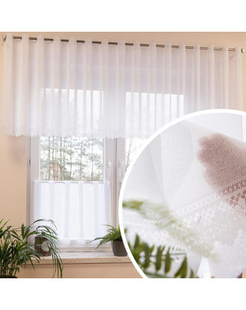 Zazdrostka żakardowa ze wzorem kwiatowym na samym dole, kolor biały, oferowana w 2 wysokościach - sprzedawana na metry