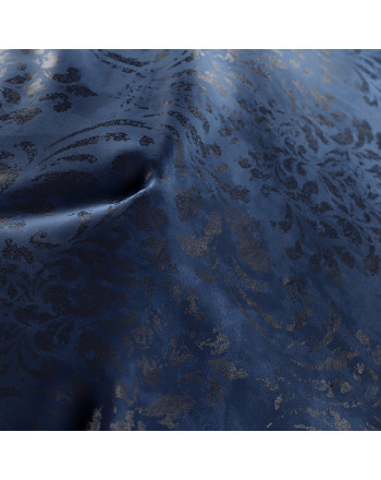 Materiał na zasłony ze wzorem botanicznym Madeleine, kolor ciemny niebieski, wysokość 300 cm - sprzedawany na metry