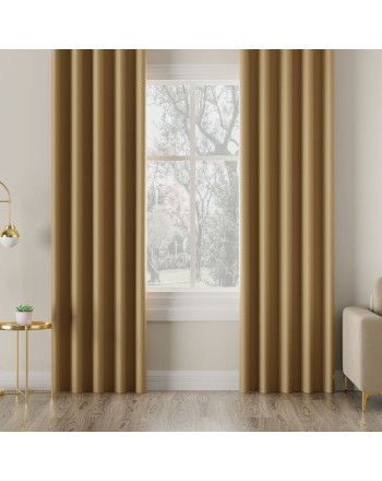 Zasłona do salonu z tkaniny zaciemniającej typu blackout na taśmie, kolor ciemny ciepły beżowy, Dona - szyta na wymiar