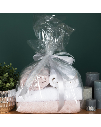 Dwukolorowy komplet grubych, bawełnianych ręczników Oliwier, 2 szt. 70x140 cm oraz 2 szt. 50x90 cm w białym i różowym kolorze