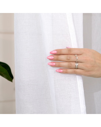 Gotowa firanka do salonu o strukturze przypominającej len, na taśmie marszczącej, kolor biały, dostępna w kilku rozmiarach