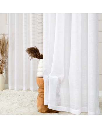 Firana gotowa z delikatnej tkaniny przypominającej płótno, kolor biały, dostępna w kilku rozmiarach
