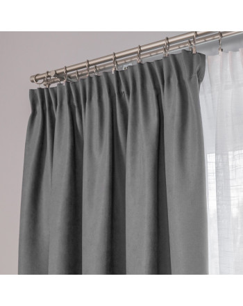 Ciemnoszara zasłona gotowa na taśmie o strukturze płótna, rozmiar 140x250 cm