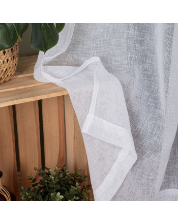 Gotowa firanka do salonu z tkaniny przypominającej len, na taśmie kolor biały, dostępna w dwóch rozmiarach