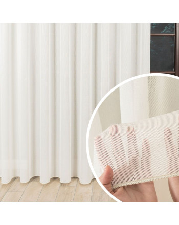 Firanka z zagęszczonej siatki z ołowianką, kolor kremowy, na taśmie marszczącej, 419060 - szyta na wymiar