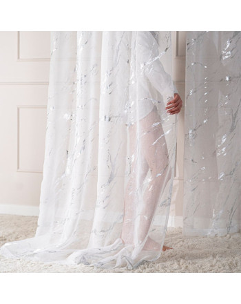 Firana z połyskującym zdobieniem oraz ołowianką,  uszyta na taśmie, dwa rozmiary: 400x250 cm lub 300x250 cm, Srebrny marmurek